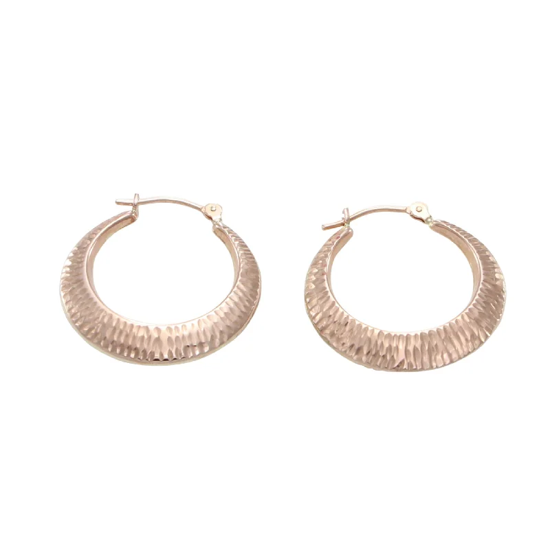 Push Back Drop Earrings for Convenience -Huggie Hoop Shrimp Earrings Ribbed 14k Rose Gold Womens Vintage Estate Horseshoe