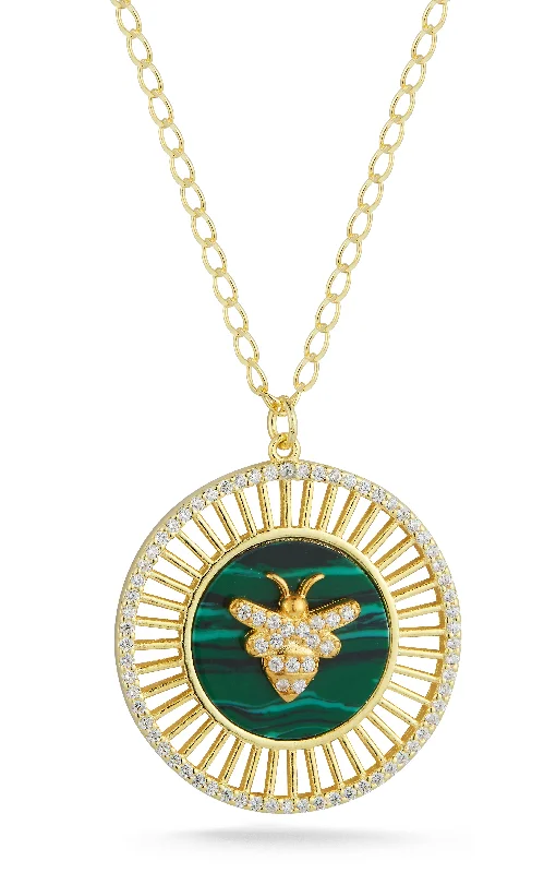 Best necklaces and pendants with intricate filigree for vintage-inspired elegance-Malachite Bee Medallion Necklace