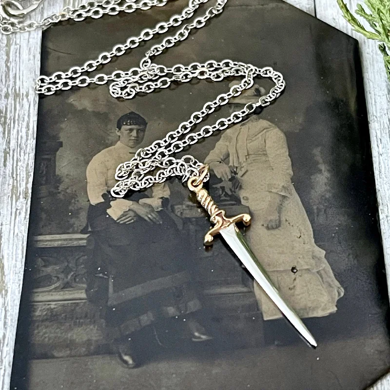 Stunning necklaces and pendants with jade gemstones for a calming green hue-Tiny Talisman Collection - Sterling Silver Sword or Dagger Pendant with Bronze Handle 41x10mm /