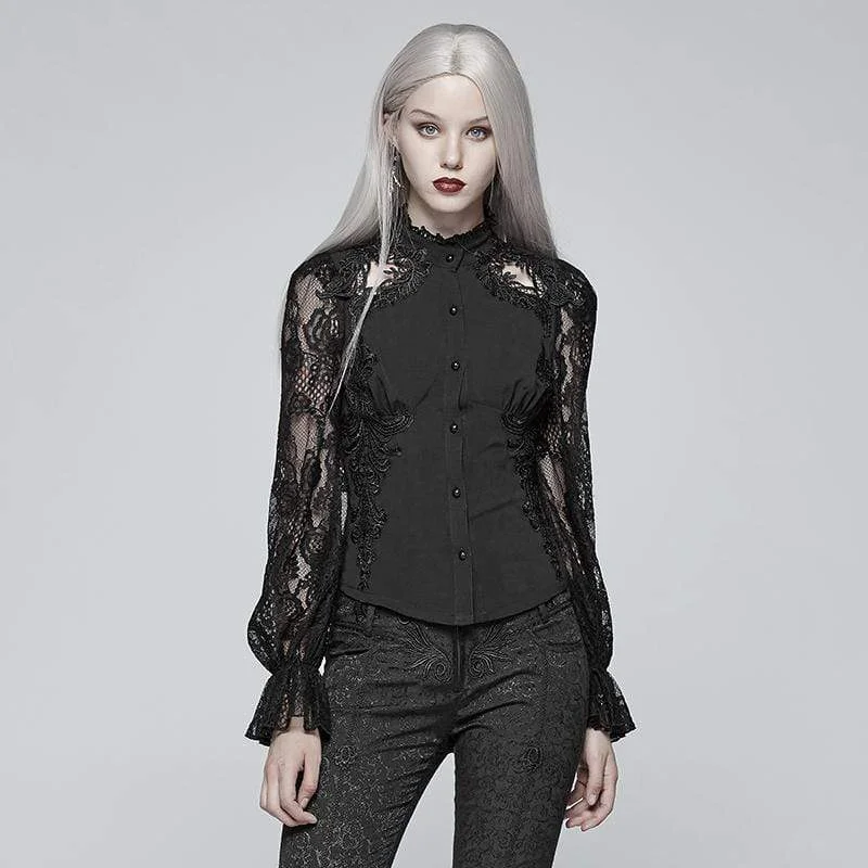 Short Sleeve T-Shirts for Summer Wear -Women's Goth Lace Blouse