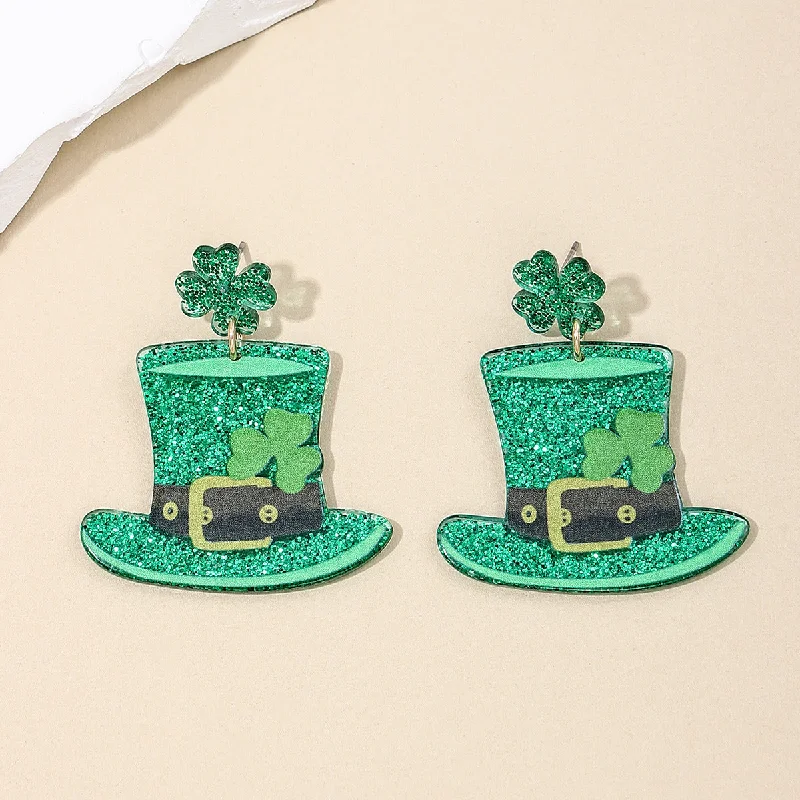 Celtic Drop Earrings with Knotwork -Wholesale Carnival personalized fashion 
exaggerated green hat Clover women's earrings