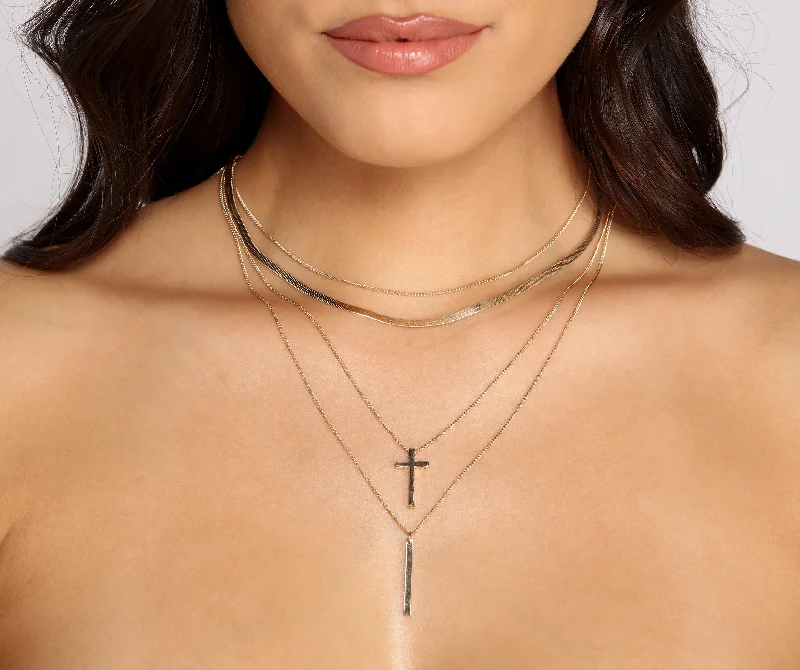 Best necklaces and pendants for everyday wear with minimalist designs-Trendy Layers Dainty Cross Charm Necklace Pack