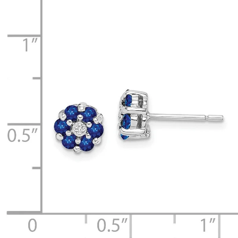 Drop Earrings with Enamel Coating -Curata 925 Sterling Silver 7x6mm Rhodium Shappire and Diamond Post Earrings