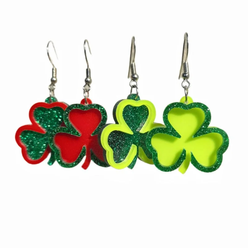 Drop Earrings for Wellness Routine -Wholesale Green Fashion Simple Lucky Clover St. Patrick Clover Personality Earrings