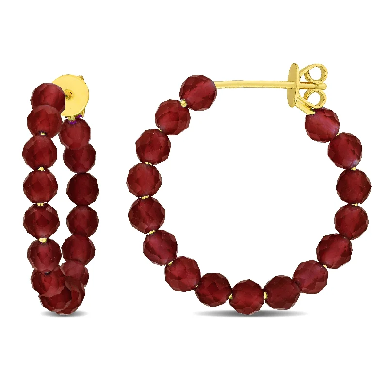 Drop Earrings with Matte Finish -Miadora Yellow Sterling Silver 3 4/5ct TGW Garnet Beads Hoop Earrings