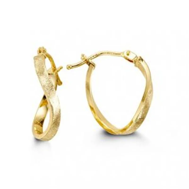 Drop Earrings for Everyday Glamour -10K Yellow Gold Textured Twist Oval Hoop Earrings