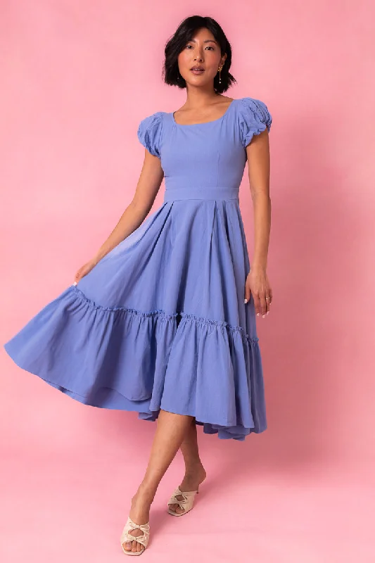 Plus size dresses featuring beaded hems are ornate -Dahlia Dress in Blue - FINAL SALE