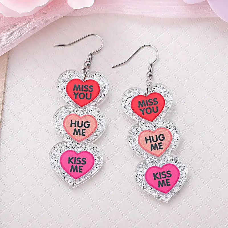 A pair of english three-color love patchwork earrings