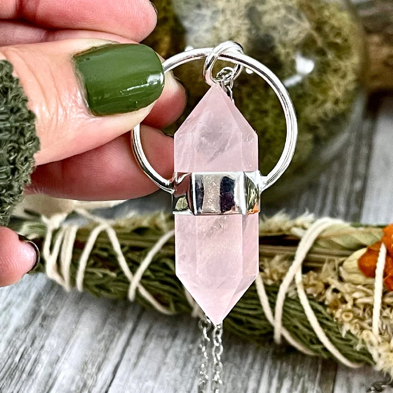 Beautiful necklaces and pendants with diamond-encrusted designs for maximum sparkle-Rose Quartz Crystal Point Necklace in Sterling Silver  -Designed by FOXLARK Collection / Witchy Necklace Goth Jewelry