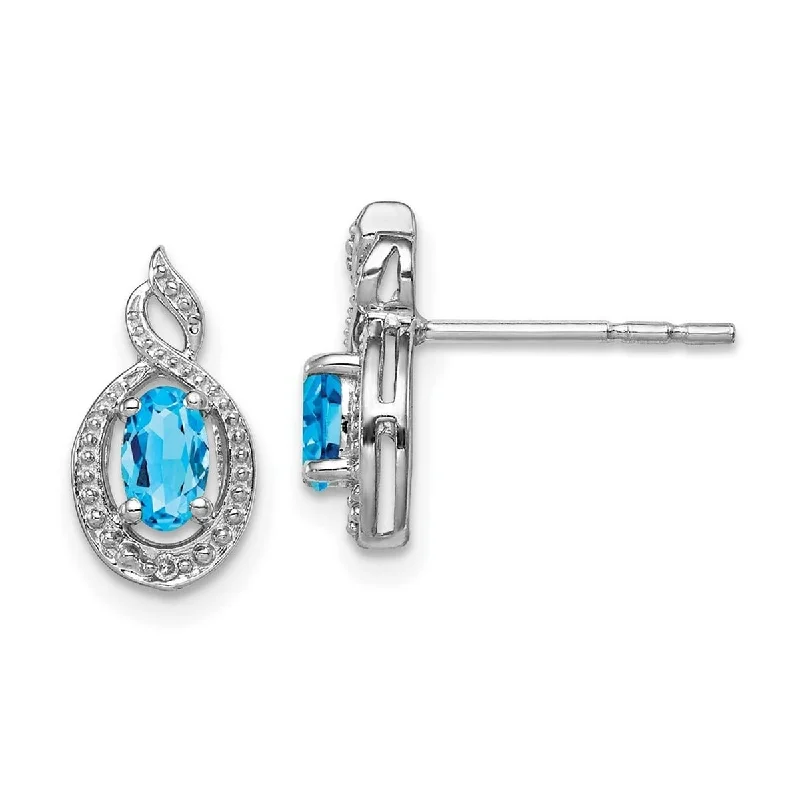 Drop Earrings with Symbolic Elements -Curata 925 Sterling Silver 13x7mm Light Swiss Blue Topaz and Diamond Post Earrings