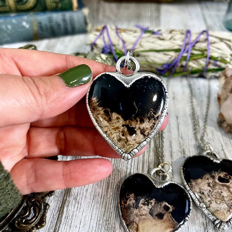 Best necklaces and pendants with butterfly wings for a delicate, graceful style-Fossilized Palm Root Heart Necklace in Fine Silver  / Foxlark Collection - One of a Kind