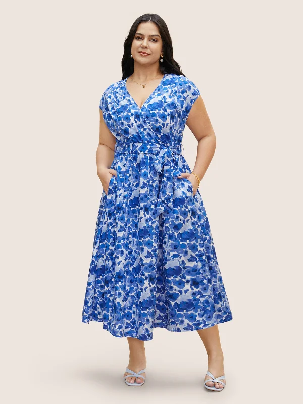 Plus size dresses with side ties cinch nicely -Watercolor Floral Dolman Sleeve Maxi Dress