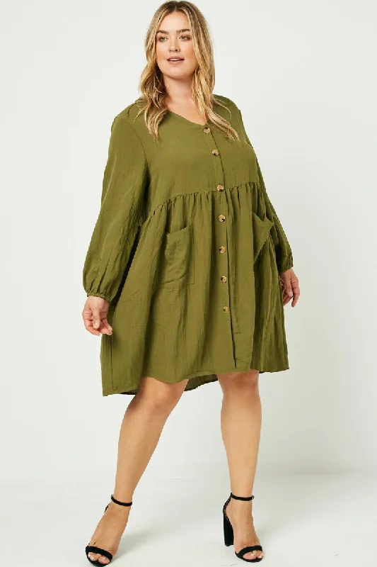 Plus size dresses featuring maxi lengths flow gracefully -Button Down Pocketed Dress