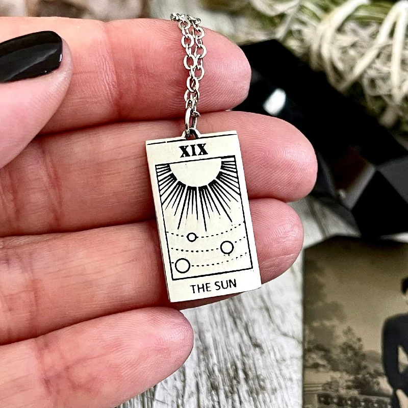 Stunning necklaces and pendants with turquoise and gold for a vibrant, earthy look-Tiny Talisman Collection - Sterling Silver The Sun Tarot Card Necklace 24x14mm  /