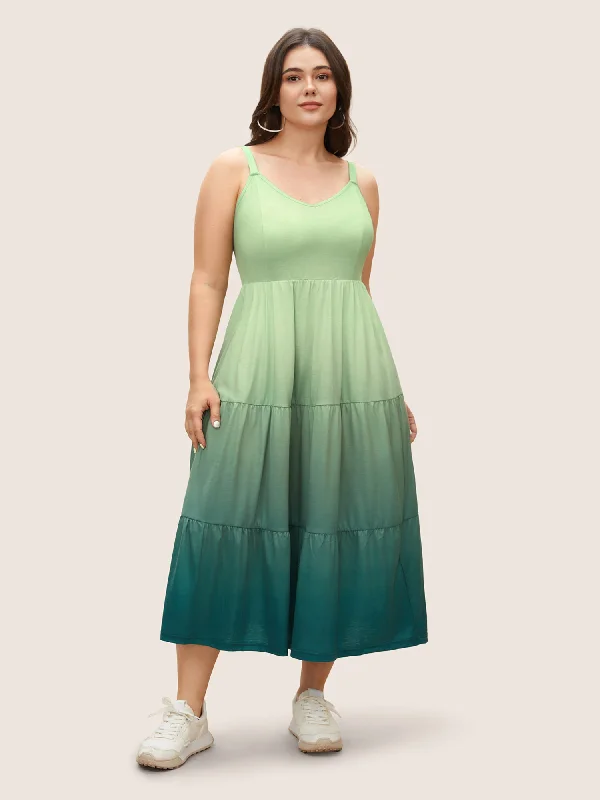 Plus size dresses for work stay professional always -Ombre Ruffle Layered Hem Cami Dress