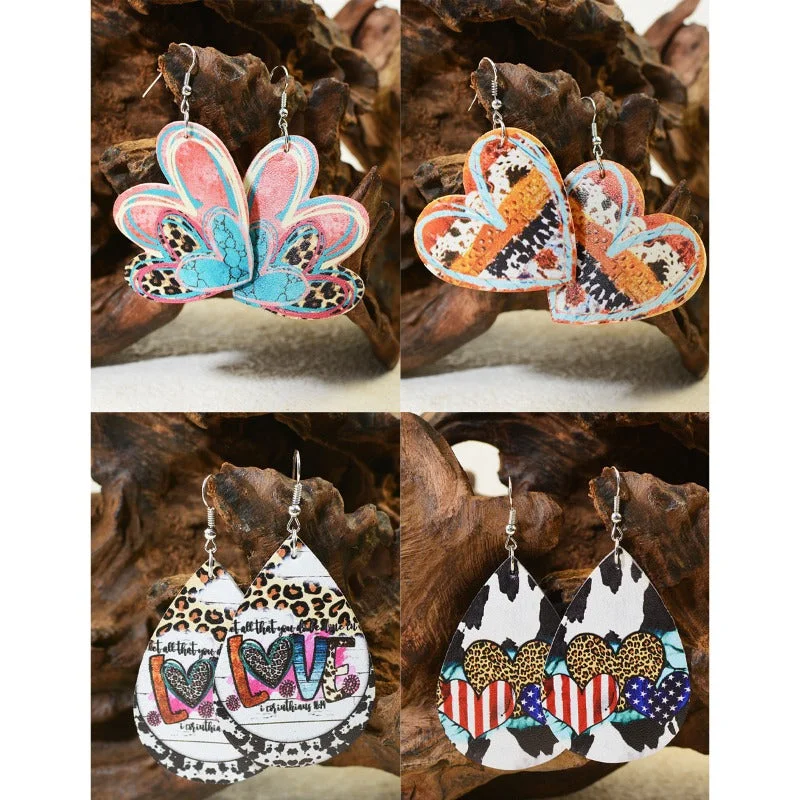 Drop Earrings with Chevron Designs -Wholesale Valentine's Day Leather Double-sided Printing Soft Material Graffiti Hand-painted Earrings