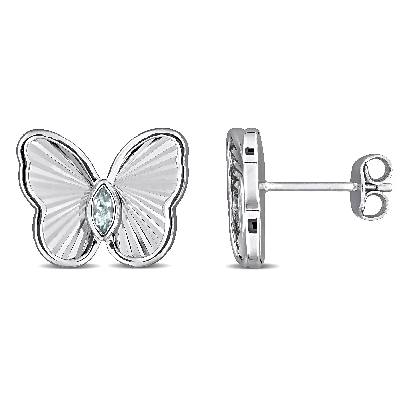 Drop Earrings for Bridesmaids Look -Miadora 1/6ct TGW Aquamarine Fashion Post Earrings Silver