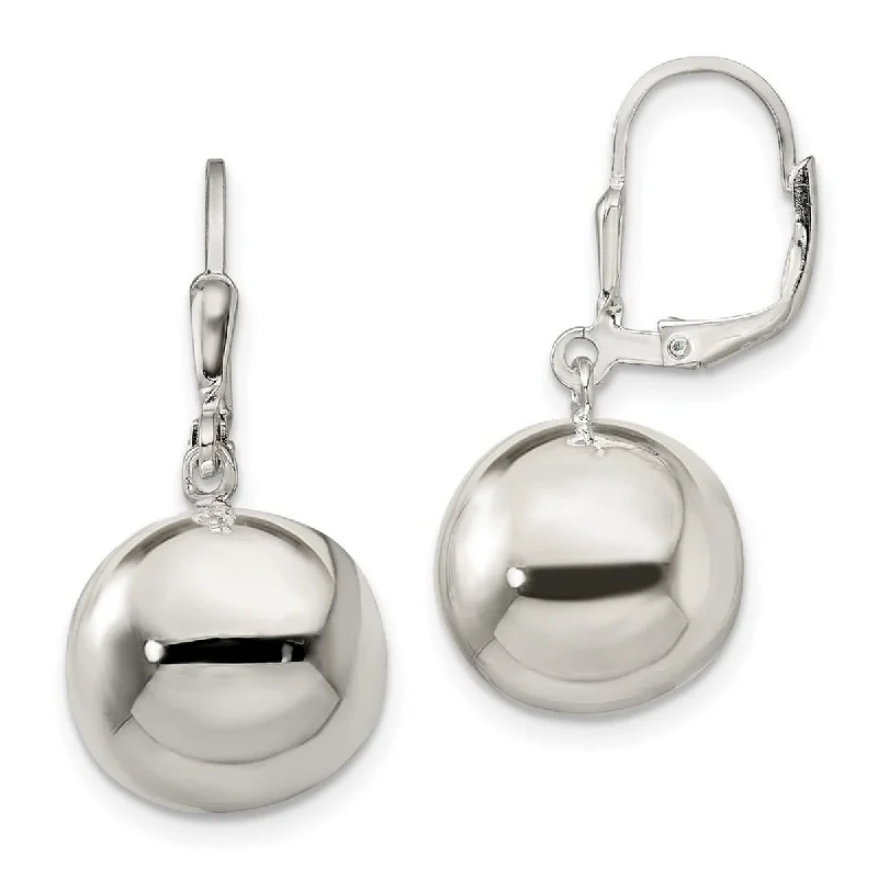 Drop Earrings for Mother's Day -Curata 925 Sterling Silver 31x14mm Polished Ball Dangle Leverback Earrings