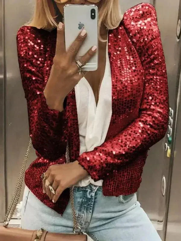 Yoga T-Shirts for Relaxation -Short Women Sequin Coat