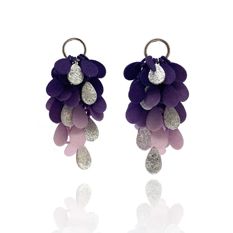 Drop Earrings with Debossed Designs -Purple Gradient And Silver Leaf Dangle Earrings