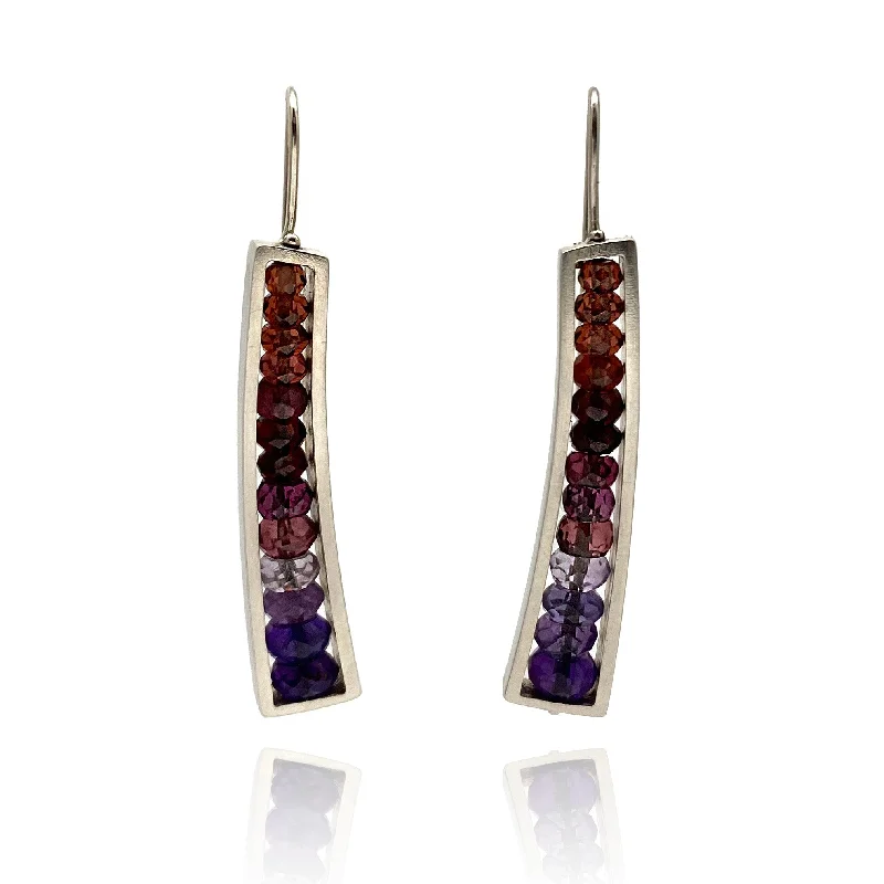 Drop Earrings with Abstract Designs -Ombre Garnet and Amethyst Earrings