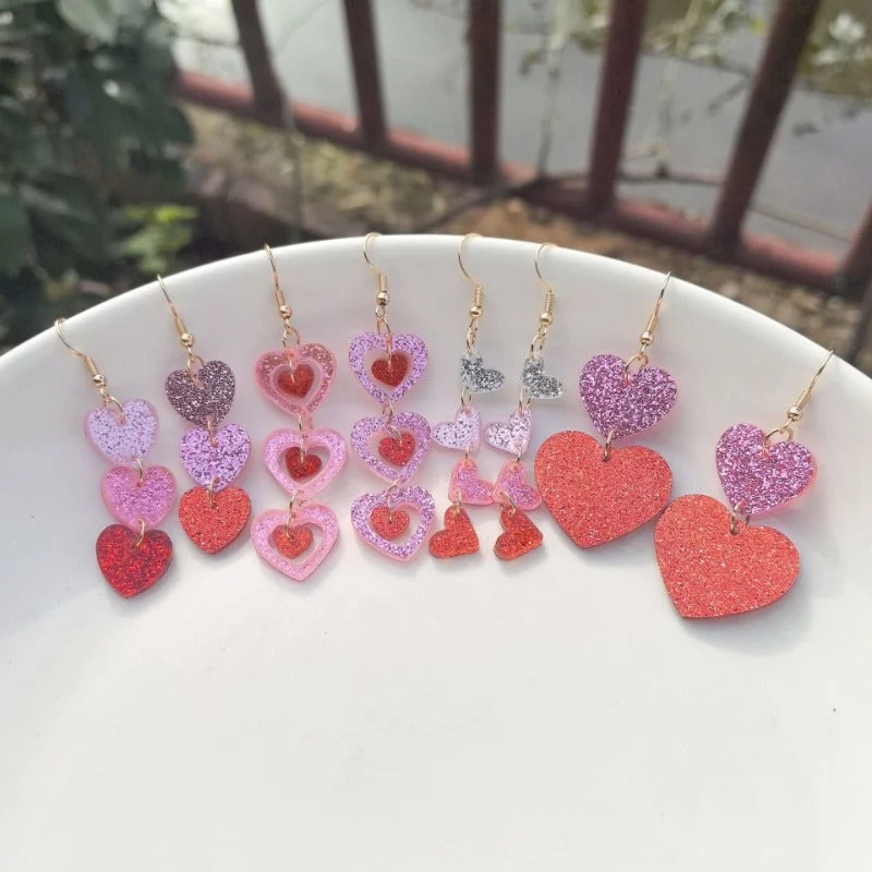 Gemstone and Diamond Drop Earrings for Opulence -Wholesale Acrylic Valentine's Day Series Pink Red Sequins Love Simple Cute Sweet Peach Heart Pendant Earrings