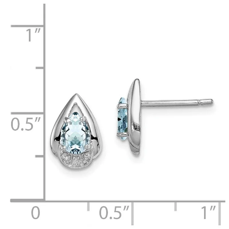 Star Shaped Drop Earrings for Charm -Curata 925 Sterling Silver 10x7mm Diamond and Aquamarine Post Earrings