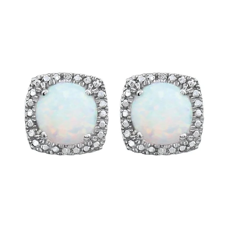 Large Drop Earrings for Statement -Curata 925 Sterling Silver Round 6mm Opal Polished Opal and .015 Dwt Diamond Halo Earrings