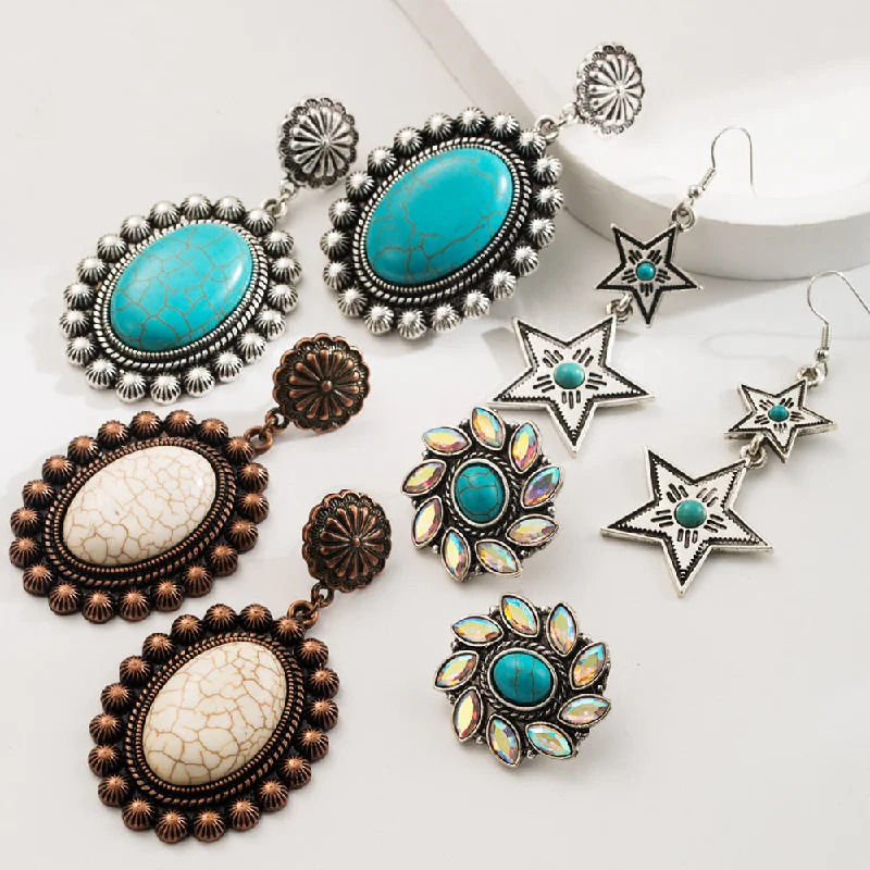 Drop Earrings for Work Attire -Wholesale Turquoise Alloy Vintage Geometric Bohemian Style Vintage Earrings Female