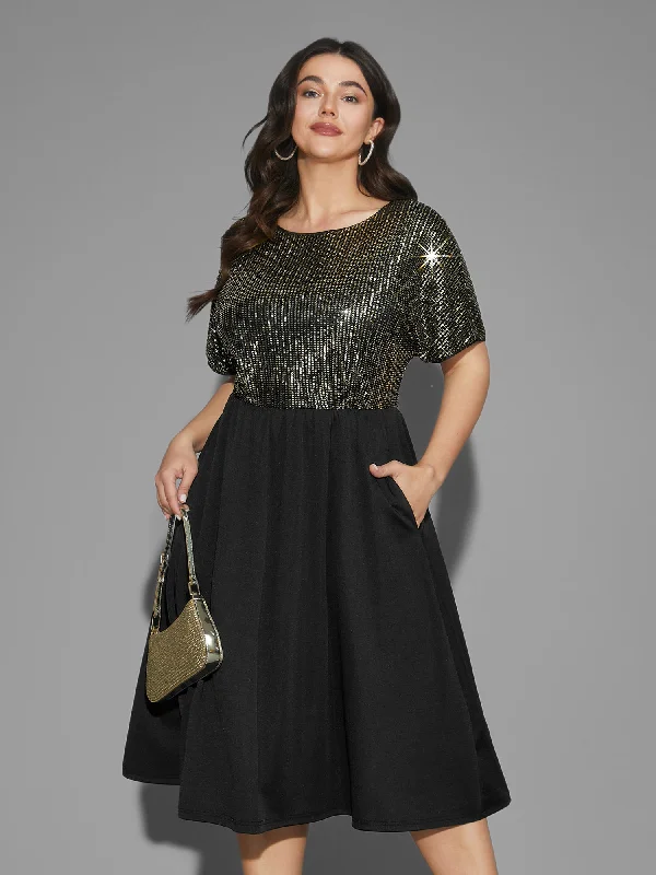 Plus size dresses featuring boho vibes are chic -Sequin Patchwork Dolman Sleeve Dress