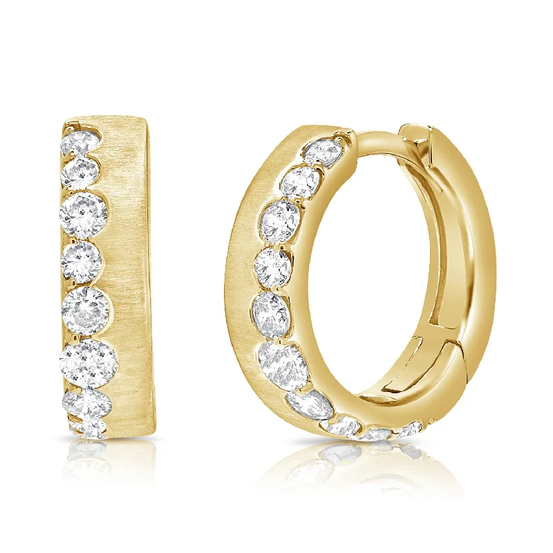 Floral Drop Earrings with Petals -Sophisticated Brushed Diamond Hoop Earrings in 14K Gold