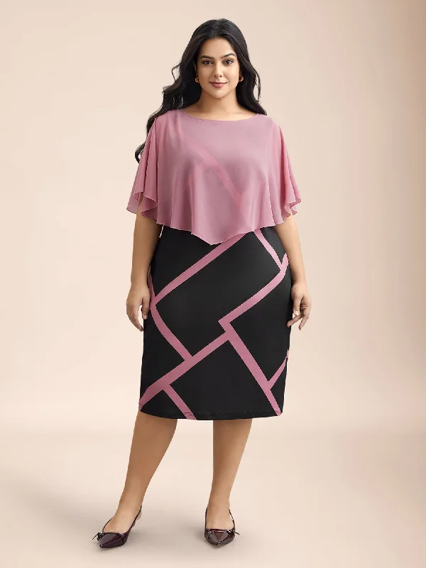 Plus size dresses featuring mesh overlays feel chic -2-in-1 Color-Block Sheer Top Midi Dress