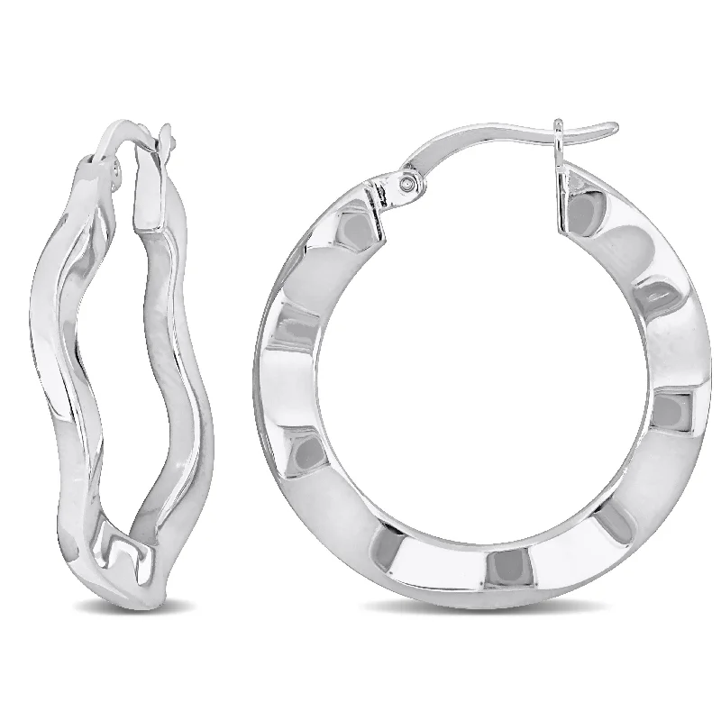 Diamond Drop Earrings for Luxury -Miadora Sterling Silver 27mm Round Wave Hoop Earrings