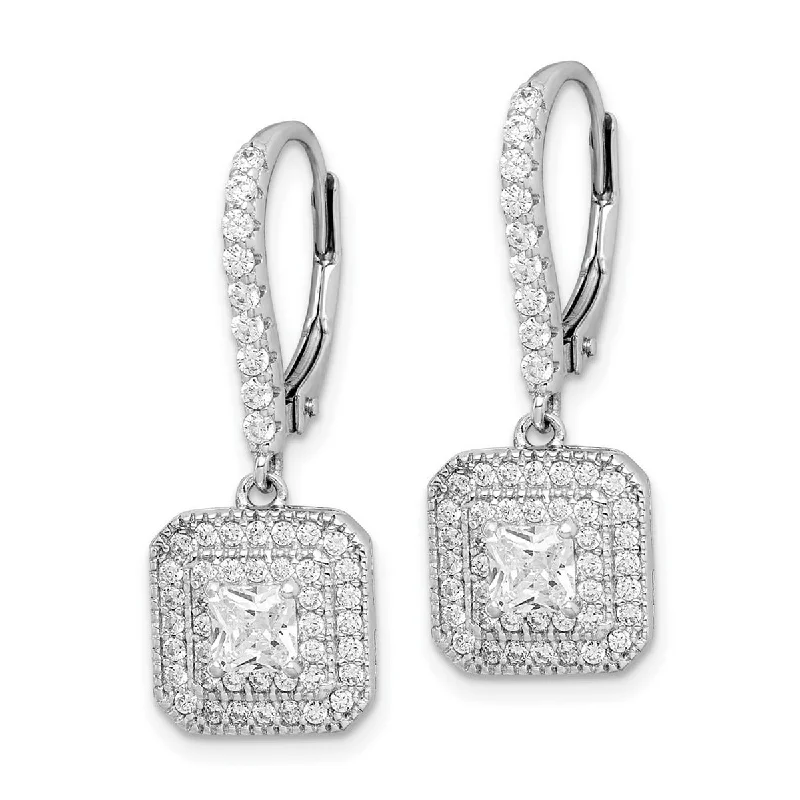 Triangular Drop Earrings for Edge -Curata 925 Sterling Silver 28x10mm CZ Cubic Zirconia Art Deco Leverback Earrings