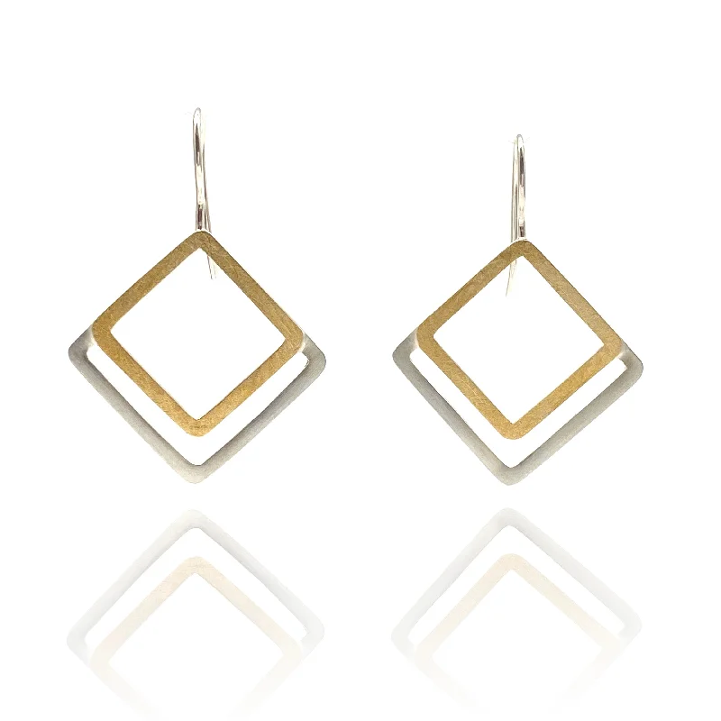 Geometric Drop Earrings for Trend -Mixed Metal Square Drop Earrings