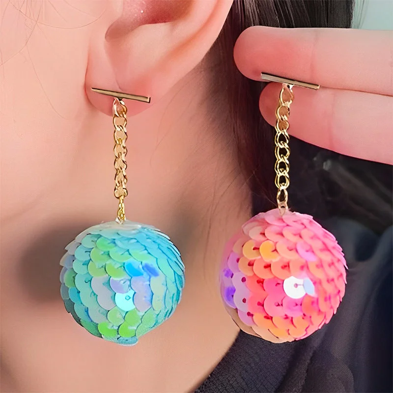 Indian Drop Earrings with Intricacy -Wholesale Colorful Sequined Round Balls Personality Simple Retro Design Niche Earrings