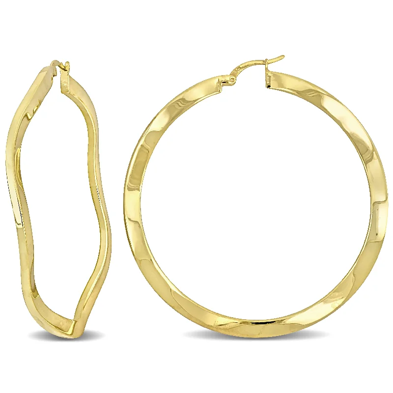 Short Drop Earrings for Subtle -Miadora Yellow Plated Sterling Silver 58mm Round Wave Hoop Earrings