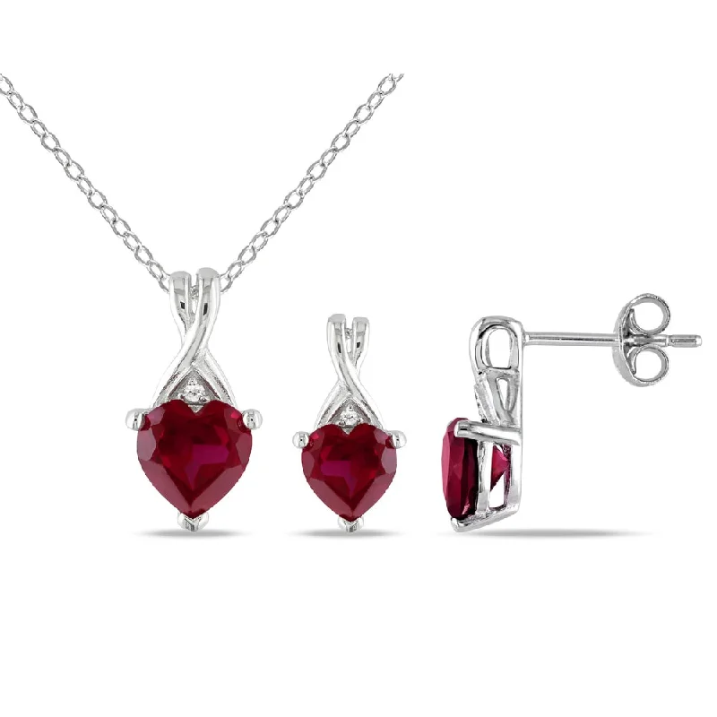 Bohemian Drop Earrings with Tassels -Miadora Created Ruby and Diamond Accent Twisted Heart Necklace and Earrings Set in Sterling Silver - Red