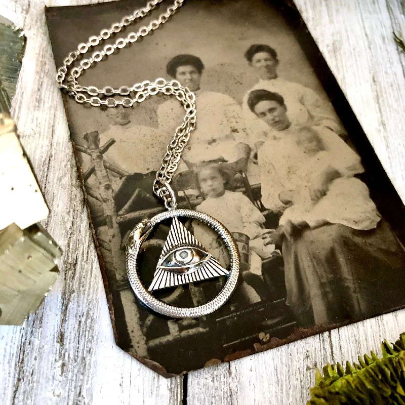 Best necklaces and pendants with matching earrings for a coordinated, elegant look-Tiny Talisman Collection - Sterling Silver All Seeing Eye and Ouroboros Necklace Pendant 21x21mm  /