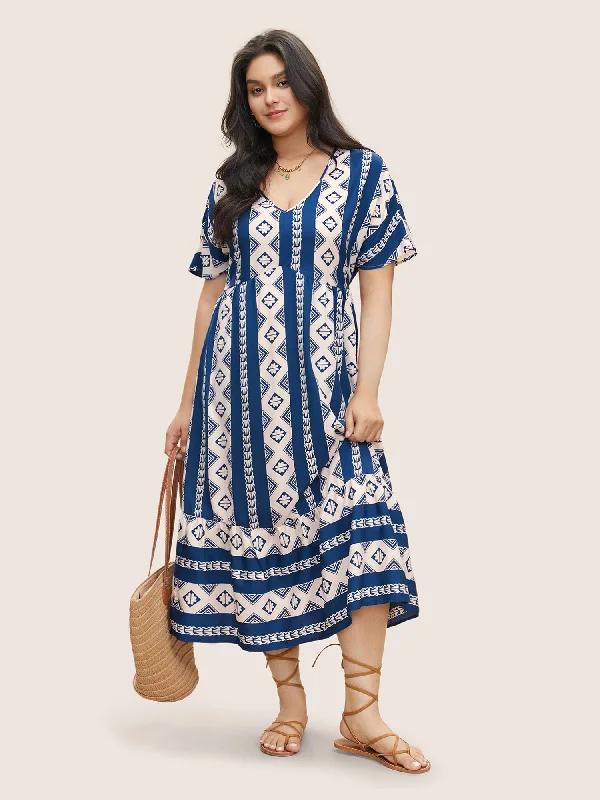 Plus size dresses for spring bloom with grace -Bandana Print Patchwork Elastic Waist Dress