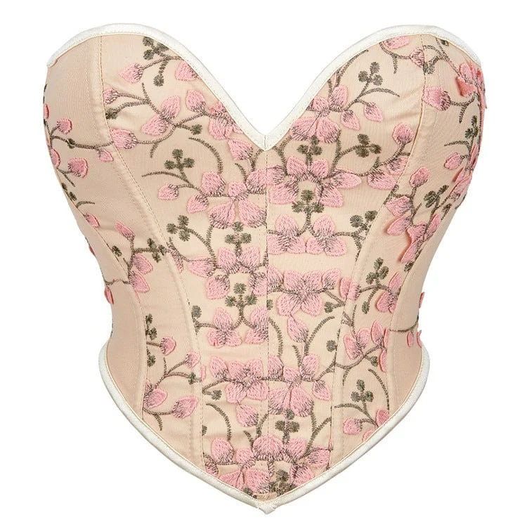 Women's Gothic Plunging Floral Embroidered Overbust Corset