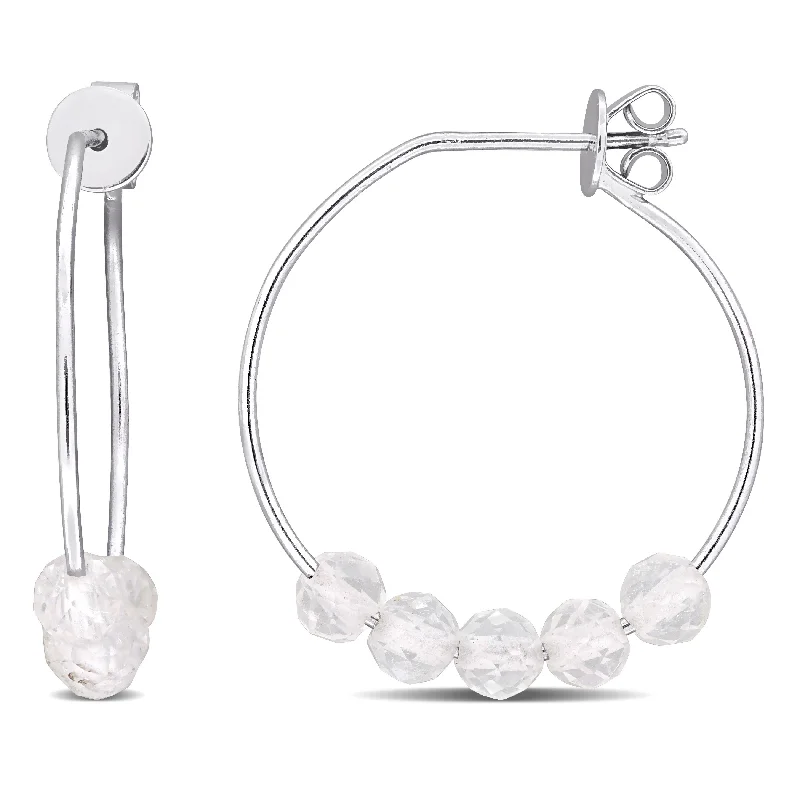 Drop Earrings for Valentine's Day -Miadora Sterling Silver 4mm White Topaz Beads 1-1/5ct TGW Hoop Earrings