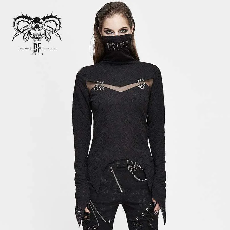 Team T-Shirts for Group Identity -Women's Gothic High Collar Mesh Jacquard Tops