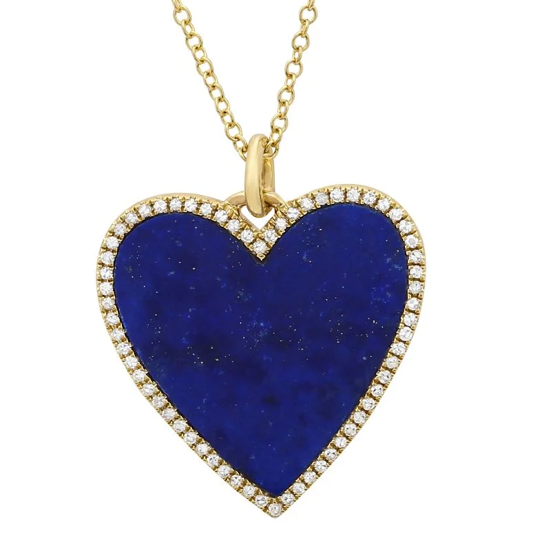 Simple necklaces and pendants with tiny charms for a delicate and casual vibe-Yellow Gold Lapis and Diamond Heart Necklace