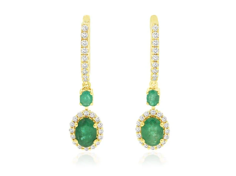 Adjustable Drop Earrings for Custom Fit -14K EMERALD DIAMOND EARRINGS