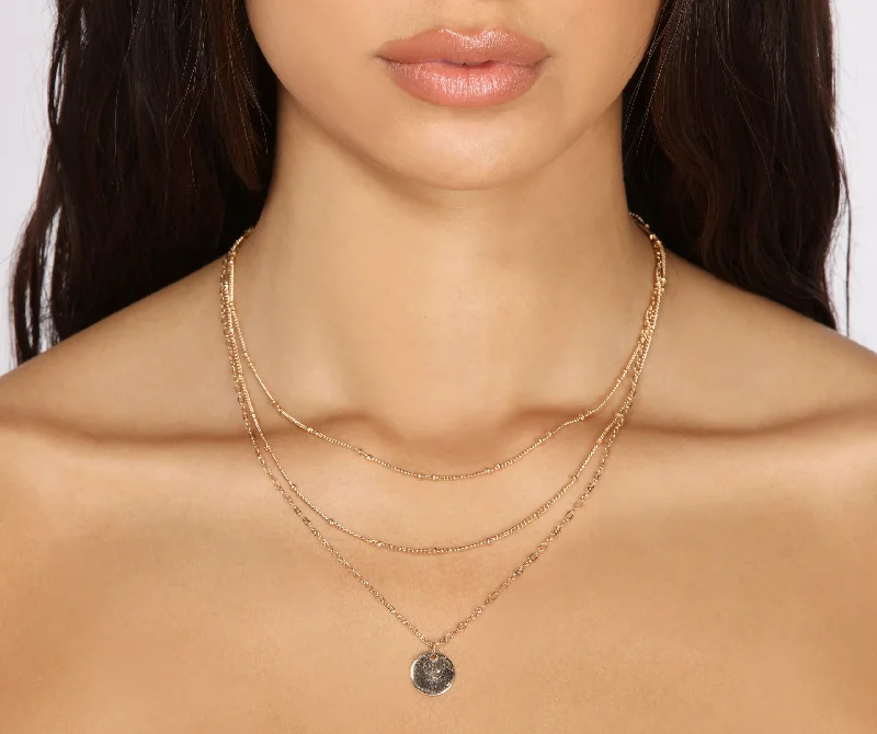 Stunning necklaces and pendants with ruby gemstones for a luxurious red hue-Triple Row Layered Coin Charm Necklace