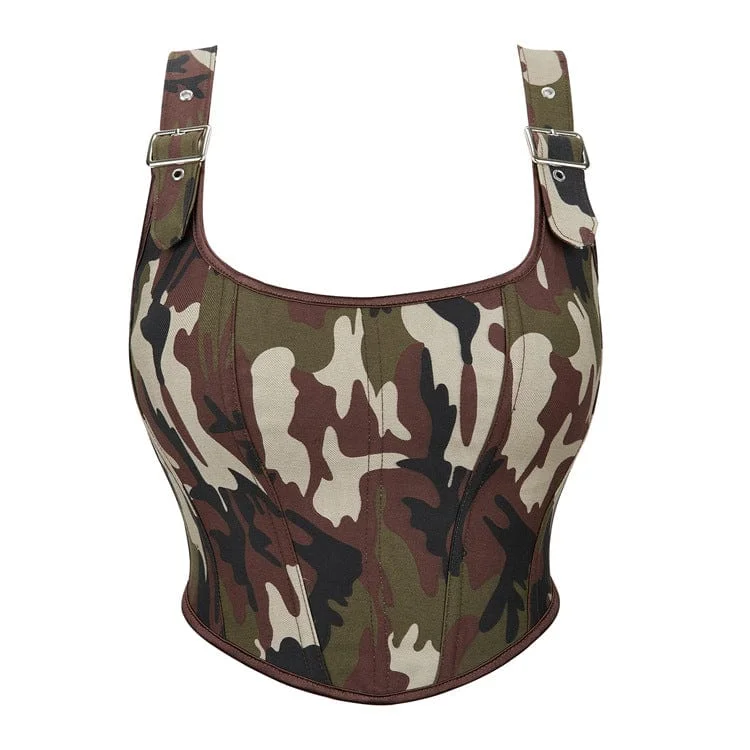 Movie T-Shirts for Film Fans -Women's Grunge Camouflage Buckles Overbust Corset