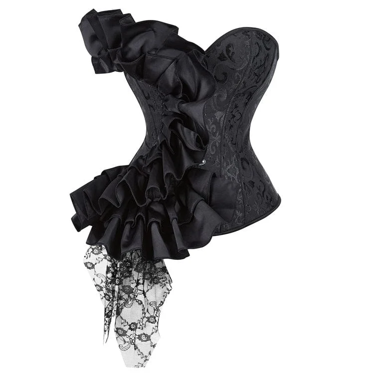 Round Neck T-Shirts for Simple Design -Women's Gothic Ruffled Lace Splice Overbust Corsets