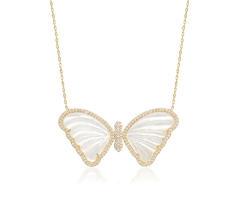 Elegant necklaces and pendants with gold chains for a chic, timeless appearance-Large Mother of Pearl Butterfly Necklace