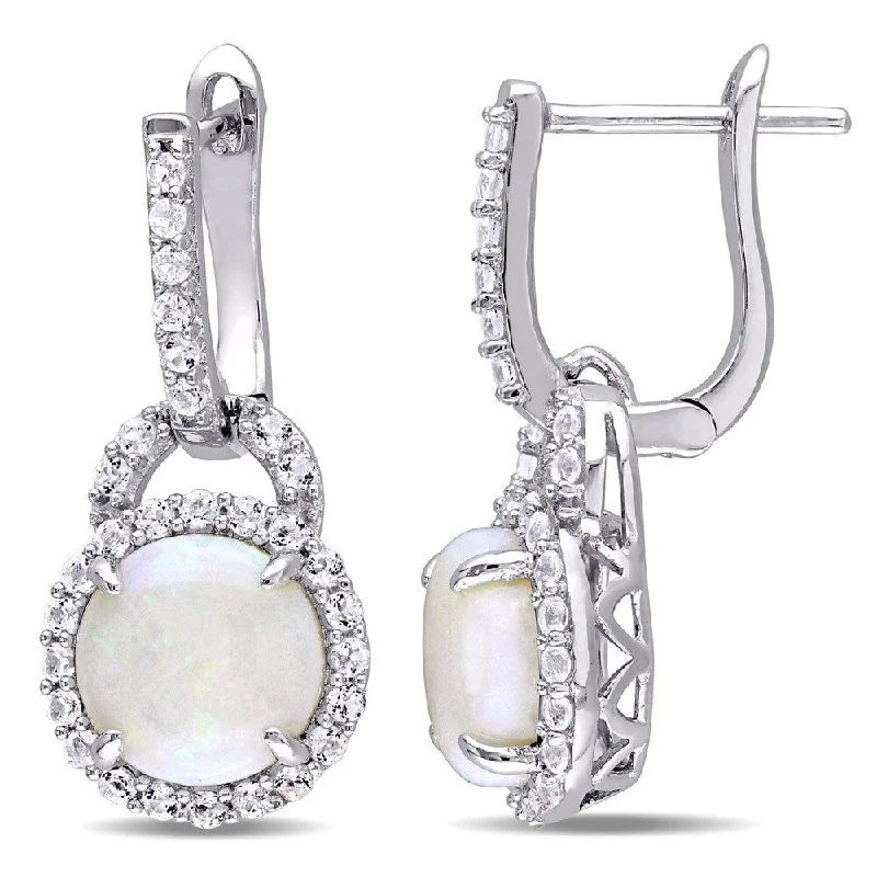 Drop Earrings with Wave Designs -Miadora Sterling Silver Opal and White Topaz Halo Dangle Earrings